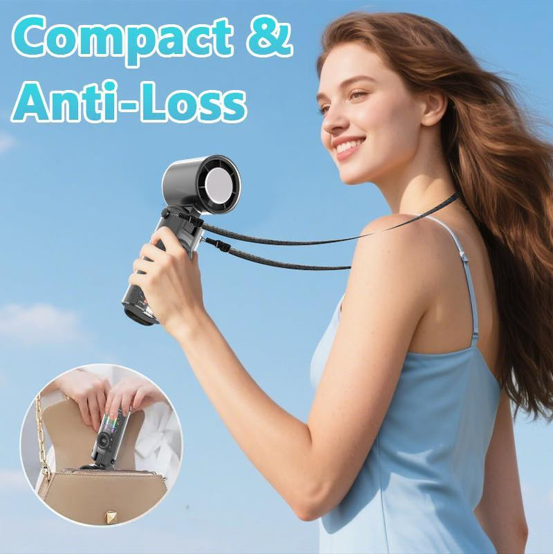[Summer Offer] Portable Turbo Handheld Fan Multiple Wind Speed Options 3-In-1 Rechargeable with Air Turbo Technology, Foldable Fan for Outdoor Activities, Travelling, Summer Use