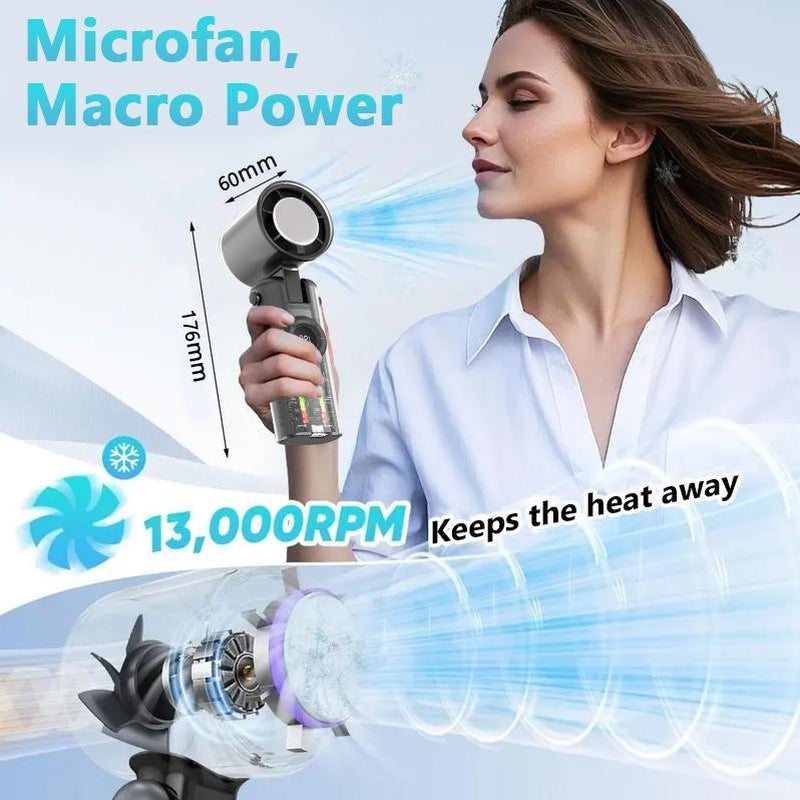 [Summer Offer] Portable Turbo Handheld Fan Multiple Wind Speed Options 3-In-1 Rechargeable with Air Turbo Technology, Foldable Fan for Outdoor Activities, Travelling, Summer Use