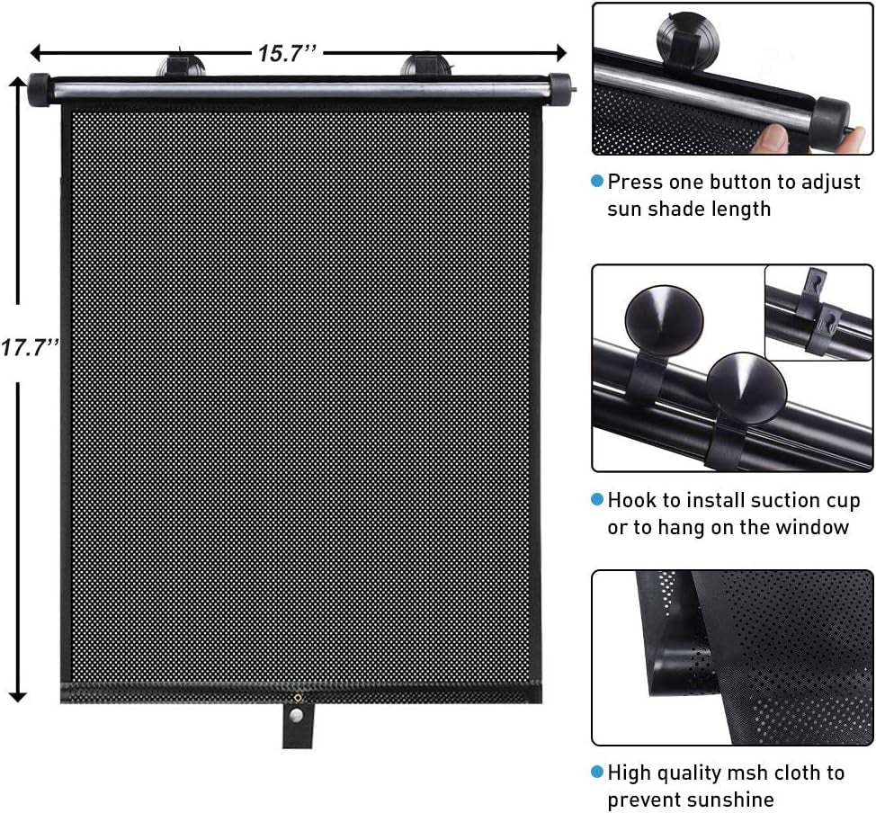 Auto Retractable Roller Sun Shade for Car Window - Block Glare and Heat, 2Pcs