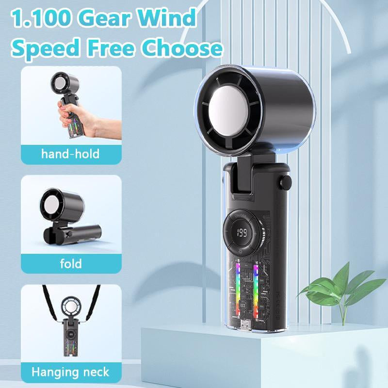 [Summer Offer] Portable Turbo Handheld Fan Multiple Wind Speed Options 3-In-1 Rechargeable with Air Turbo Technology, Foldable Fan for Outdoor Activities, Travelling, Summer Use