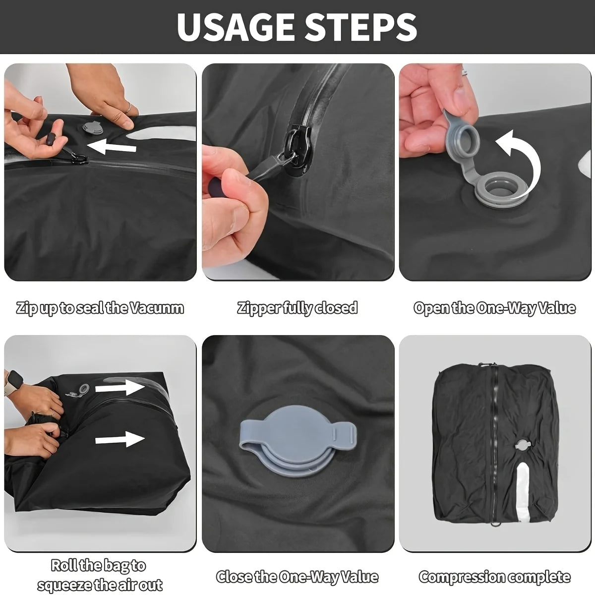 Vacuum Storage Bags for Travel, Reusable Compression Bag with IPX8 Waterproof Zipper, save Space for Suitcase, Backpack and Carry on (Extralarge, No Pump)