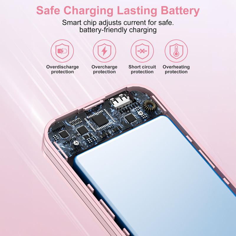 Ultra-Thin 12,000Mah Power Bank with Built-In AC Plug & Cable, USB-C PD20W Fast Charging, LED Digital Display, Portable Charger for Iphone Androi
