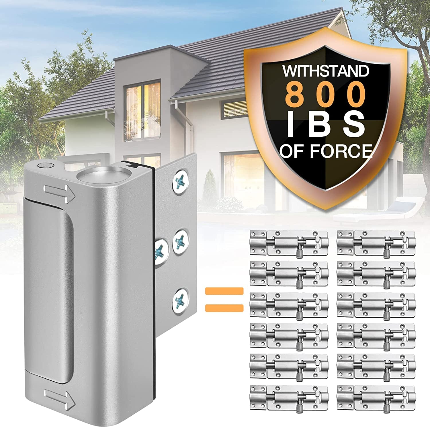 Home Security Door Reinforcement Lock - Safety Child Proof Door Locks with 8 Screws for Inward Swinging Front Doors, Extra Add a Top Lock inside Withstands 800 Lbs Deadbolt Latch, Guard Bedroom Patio
