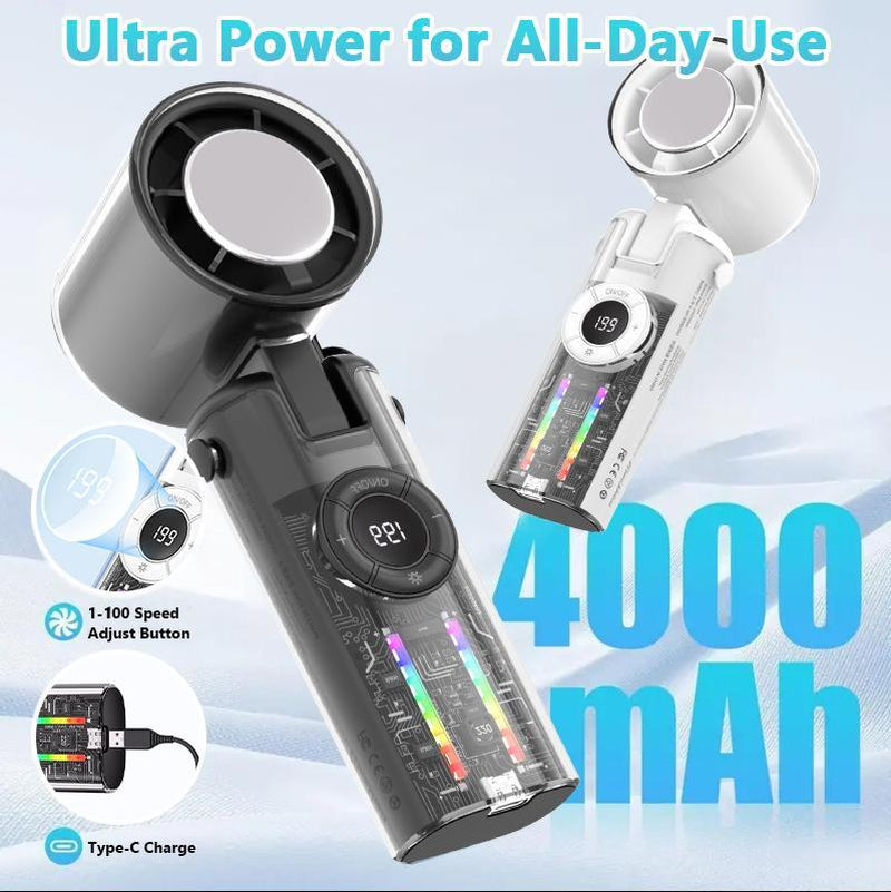 [Summer Offer] Portable Turbo Handheld Fan Multiple Wind Speed Options 3-In-1 Rechargeable with Air Turbo Technology, Foldable Fan for Outdoor Activities, Travelling, Summer Use